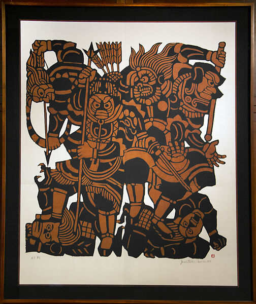 Four of the Twelve Heavenly Generals, Mori Yoshitoshi (Japanese, 1898–1992), Stencil print (kappazuri); ink on paper laminated with persimmon tannin, Japan 