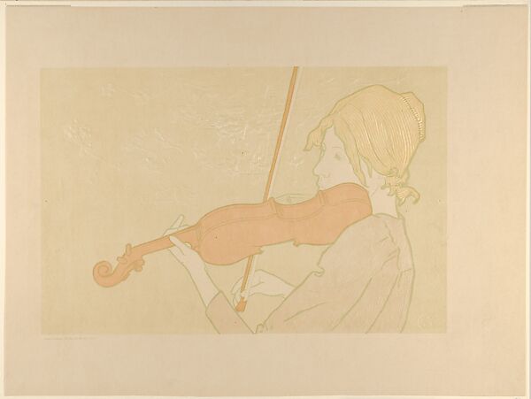 Girl with a Violin (La fille au Violon), from "L'Estampe Originale", Alexandre-Louis-Marie Charpentier (French, Paris 1856–1909 Neuilly), Lithograph in four colors 