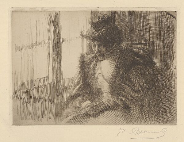 Woman Reading Before a Window (La liseuse devant la fenêtre), Paul-Albert Besnard (French, Paris 1849–1934 Paris), Etching; only state 