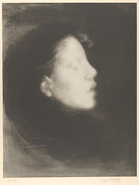 Head of a Woman (Tête de femme) (Nelly Carrière / Closed Eyes / Profile of a Young Girl), from "L'Estampe Originale", Eugène Carrière (French, Gournay-sur-Marne 1849–1906 Paris), Lithograph 