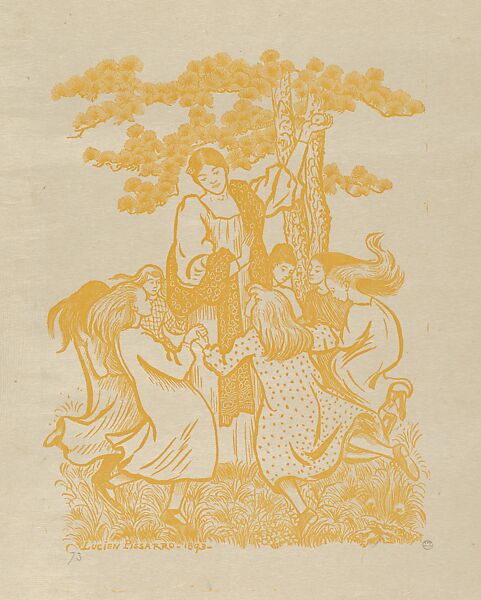 Children's Dance (Ronde d'enfants), Lucien Pissarro (British (naturalized), Paris 1863–1944 Hewood, Dorset), Woodcut printed in yellow on laid and Japan paper 