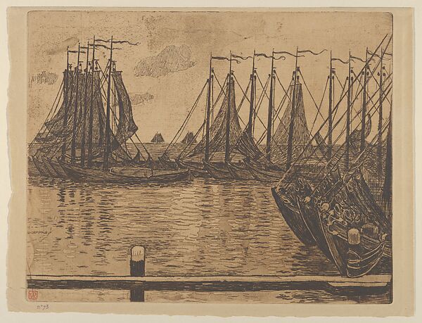 The Fishing Fleet (Flotille de pêche), Theo Van Rysselberghe (Belgian, Ghent 1862–1926 Saint Clair), Etching with aquatint in brown ink 