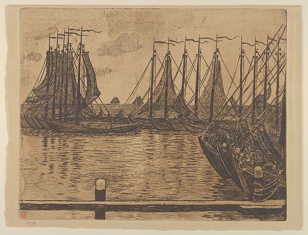 The Fishing Fleet (Flotille de Pêche), from "L'Estampe Originale", Theo Van Rysselberghe (Belgian, Ghent 1862–1926 Saint Clair), Etching with aquatint in brown ink 