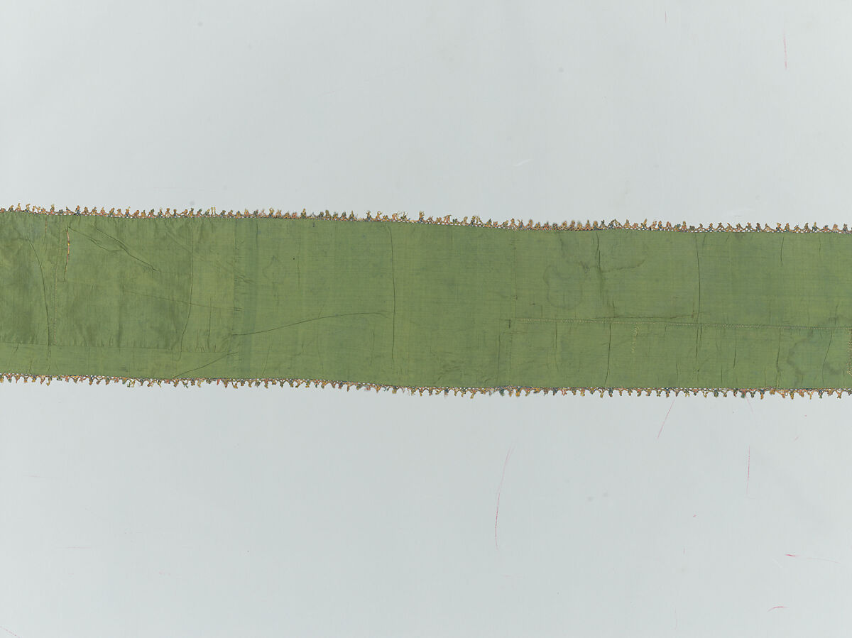 Torah binder, Possibly by Miriam Foa (probably Italian, first half of 17th century), Silk embroidery on linen textile, lace edging, woven silk backing, Italian