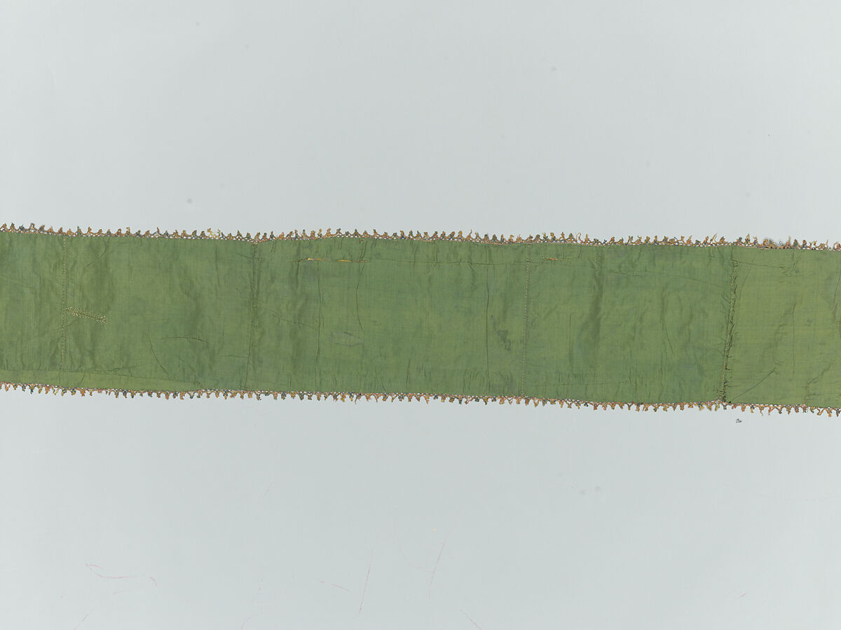 Torah binder, Possibly by Miriam Foa (probably Italian, first half of 17th century), Silk embroidery on linen textile, lace edging, woven silk backing, Italian