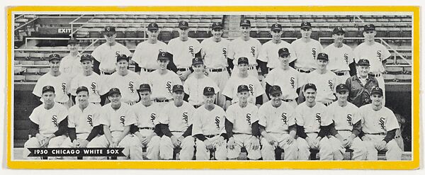 Team portrait of 1950 Chicago White Sox, from the Topps Team Pictures series (R414-4) issued by Topps Chewing Gum Company