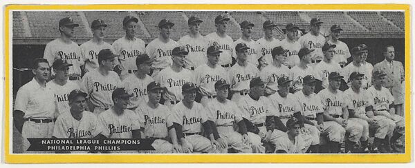 Issued by Topps Chewing Gum Company, Team portrait of 1950 Philadelphia  Phillies, National League Champions, from the Topps Team Pictures series  (R414-4) issued by Topps Chewing Gum Company