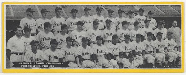 Team portrait of 1950 Philadelphia Phillies, National League Champions, from the Topps Team Pictures series (R414-4) issued by Topps Chewing Gum Company