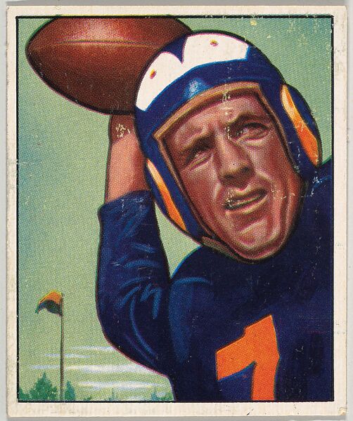 Card Number 17, Bob Waterfield, Quarterback, Los Angeles Rams, from the Bowman Football series (R407-2) issued by Bowman Gum, Issued by Bowman Gum Company, Commercial color lithograph 