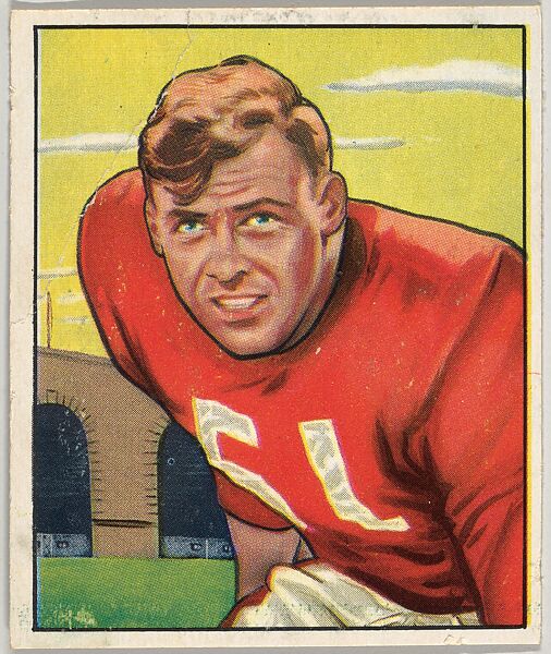 Card Number 34, Gail Bruce, Left End, San Francisco 49ers, from the Bowman Football series (R407-2) issued by Bowman Gum, Issued by Bowman Gum Company, Commercial color lithograph 