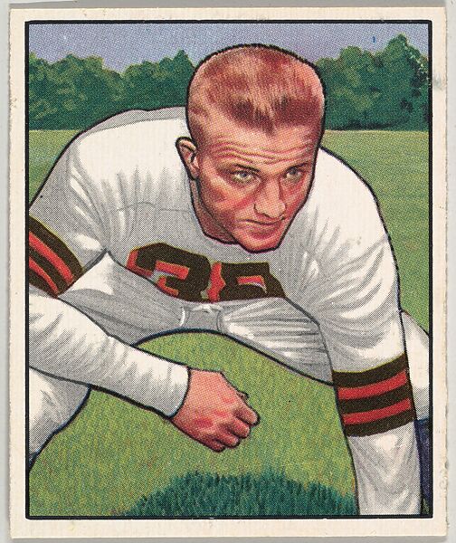 Card Number 44, Jim Martin, End, Tackle, Cleveland Browns, from the Bowman Football series (R407-2) issued by Bowman Gum, Issued by Bowman Gum Company, Commercial color lithograph 