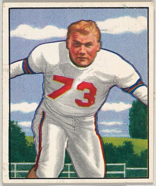 Card Number 67, Bill Austin, Guard, Tackle, New York Giants, from the Bowman Football series (R407-2) issued by Bowman Gum, Issued by Bowman Gum Company, Commercial color lithograph 