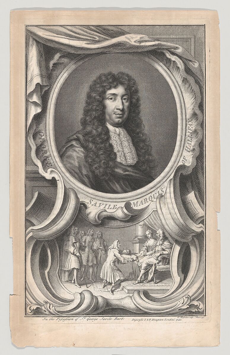 Portrait of George Savile, Marquis of Hallifax, Jacob Houbraken (Dutch, Dordrecht 1698–1780 Amsterdam), Etching and engraving 