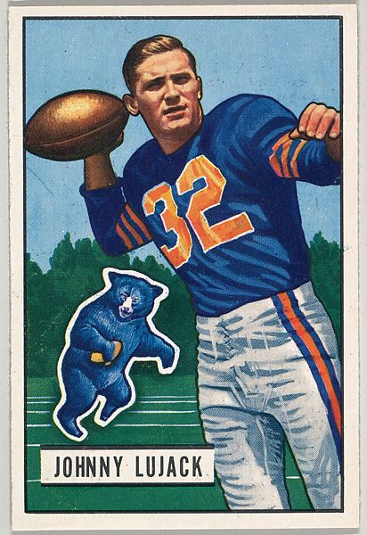 Issued by Bowman Gum Company, Card Number 15, Johnny Lujack, Quarterback, Chicago  Bears, from the Bowman Football series (R407-3) issued by Bowman Gum