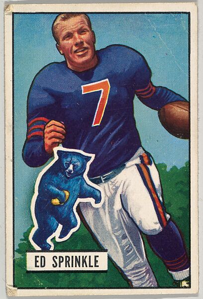 Issued by Bowman Gum Company, Card Number 51, Ed Sprinkle, End, Chicago  Bears, from the Bowman Football series (R407-3) issued by Bowman Gum