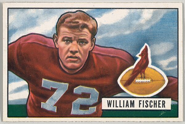 Card Number 65, William Fischer, Guard and Tackle, Chicago Cardinals, from the Bowman Football series (R407-3) issued by Bowman Gum, Issued by Bowman Gum Company, Commercial color lithograph 