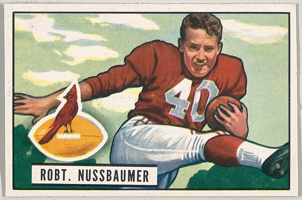 Card Number 66, Robert Nussbaumer, Halfback, Chicago Cardinals, from the Bowman Football series (R407-3) issued by Bowman Gum, Issued by Bowman Gum Company, Commercial color lithograph 