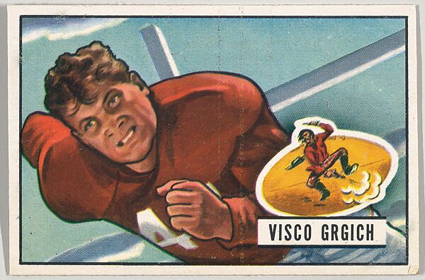 Card Number 68, Visco Grgich, Guard, San Francisco 49ers, from the Bowman Football series (R407-3) issued by Bowman Gum, Issued by Bowman Gum Company, Commercial color lithograph 