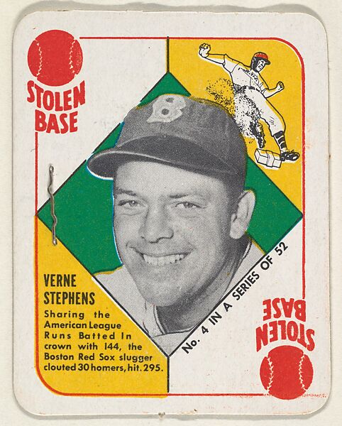 Card  Number 4, Verne Stephens, Boston Red Sox, from the Topps Red/ Blue Backs series (R414-5) issued by Topps Chewing Gum Company, Issued by Topps Chewing Gum Company (American, Brooklyn), Commercial color lithograph 