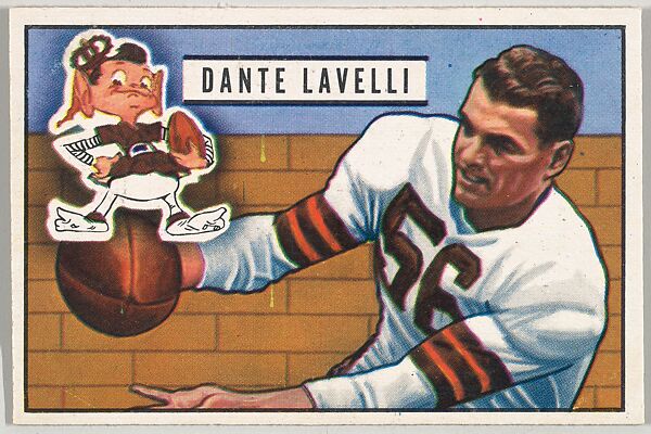 Card Number 73, Dante Lavelli, End, Cleveland Browns, from the Bowman Football series (R407-3) issued by Bowman Gum, Issued by Bowman Gum Company, Commercial color lithograph 