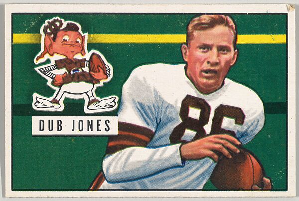 Card Number 74, Dub Jones, Halfback, Cleveland Browns, from the Bowman Football series (R407-3) issued by Bowman Gum, Issued by Bowman Gum Company, Commercial color lithograph 