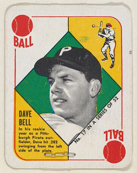 Card  Number 17, Dave Bell, Outfield, Pittsburgh Pirates, from the Topps Red/ Blue Backs series (R414-5) issued by Topps Chewing Gum Company, Issued by Topps Chewing Gum Company (American, Brooklyn), Commercial color lithograph 