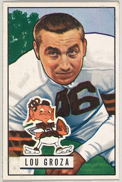 Issued by Bowman Gum Company, Card Number 75, Lou Groza, Tackle, Cleveland  Browns, from the Bowman Football series (R407-3) issued by Bowman Gum