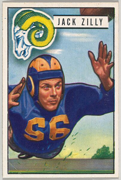 Card Number 78, Jack Zilly, End, Los Angeles Rams, from the Bowman Football series (R407-3) issued by Bowman Gum, Issued by Bowman Gum Company, Commercial color lithograph 