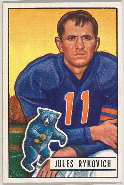 Card Number 85, Jules Rykovich, Right Halfback, Chicago Bears, from the Bowman Football series (R407-3) issued by Bowman Gum, Issued by Bowman Gum Company, Commercial color lithograph 