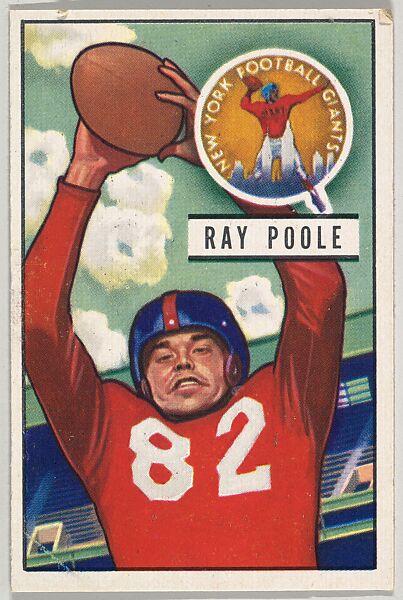 Card Number 93, Ray Poole, End, New York Giants, from the Bowman Football series (R407-3) issued by Bowman Gum, Issued by Bowman Gum Company, Commercial color lithograph 