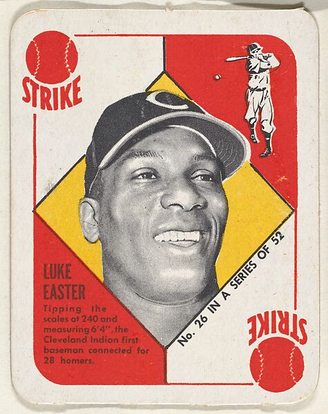 Card  Number 26, Luke Easter, 1st Base, Cleveland Indians, from the Topps Red/ Blue Backs series (R414-5) issued by Topps Chewing Gum Company, Issued by Topps Chewing Gum Company (American, Brooklyn), Commercial color lithograph 