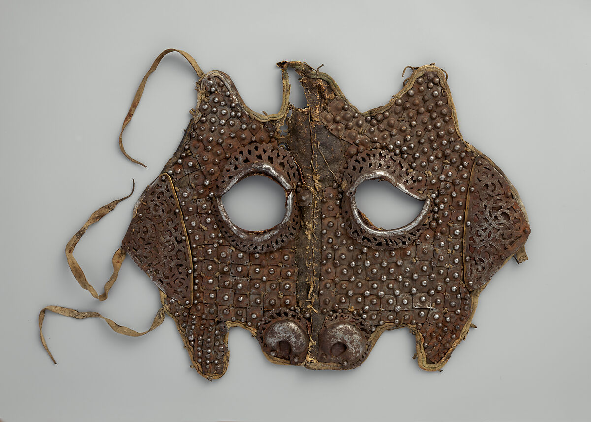 Shaffron (Horse's Head Defense), Iron, leather, copper alloy, shellac, Tibetan or Mongolian
