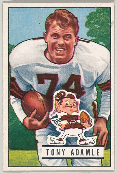 Card Number 110, Tony Adamle, Fullback, Cleveland Browns, from the Bowman Football series (R407-3) issued by Bowman Gum, Issued by Bowman Gum Company, Commercial color lithograph 