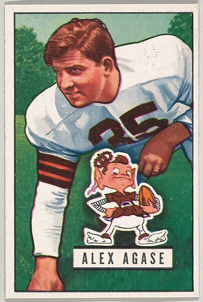 Card Number 111, Alex Agase, Guard, Cleveland Browns, from the Bowman Football series (R407-3) issued by Bowman Gum, Issued by Bowman Gum Company, Commercial color lithograph 