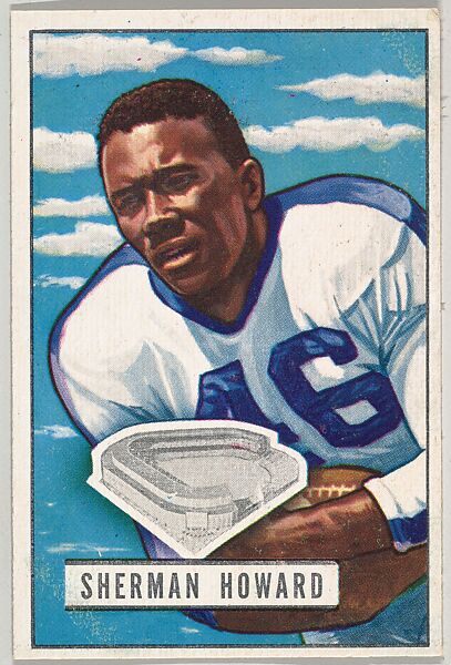 Card Number 116, Sherman Howard, Halfback, New York Yanks, from the Bowman Football series (R407-3) issued by Bowman Gum, Issued by Bowman Gum Company, Commercial color lithograph 