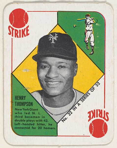 Card  Number 32, Henry Thompson, 3rd Base, New York Giants, from the Topps Red/ Blue Backs series (R414-5) issued by Topps Chewing Gum Company, Issued by Topps Chewing Gum Company (American, Brooklyn), Commercial color lithograph 