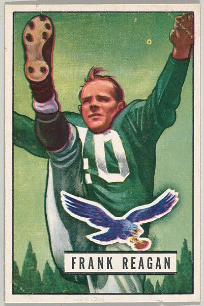 Card Number 118, Frank Reagan, Halfback, Philadelphia Eagles, from the Bowman Football series (R407-3) issued by Bowman Gum, Issued by Bowman Gum Company, Commercial color lithograph 