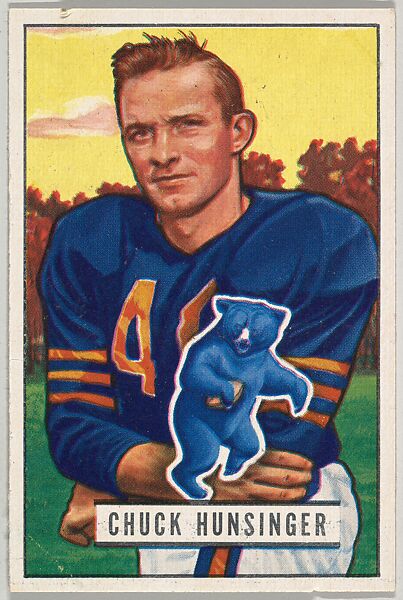 Card Number 123, Chuck Hunsinger, Halfback, Chicago Bears, from the Bowman Football series (R407-3) issued by Bowman Gum, Issued by Bowman Gum Company, Commercial color lithograph 