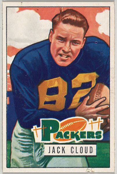 Card Number 124, Jack Cloud, Fullback, Green Bay Packers, from the Bowman Football series (R407-3) issued by Bowman Gum, Issued by Bowman Gum Company, Commercial color lithograph 
