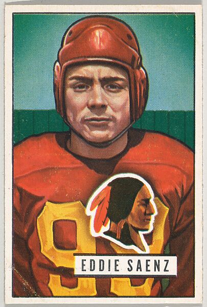 Card Number 142, Eddie Saenz, Washington Redskins, from the Bowman Football series (R407-3) issued by Bowman Gum, Issued by Bowman Gum Company, Commercial color lithograph 
