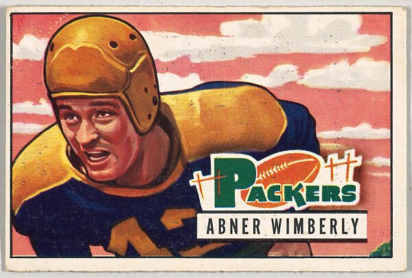 Card Number 125, Abner Wimberly, End, Green Bay Packers, from the Bowman Football series (R407-3) issued by Bowman Gum, Issued by Bowman Gum Company, Commercial color lithograph 