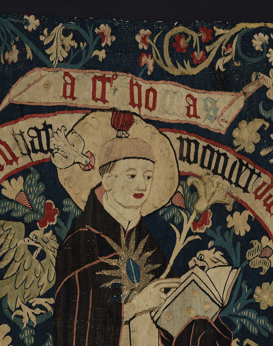 Allegorical Tapestry with Sages of the Past, Linen, wool, brass metal-strip-wrapped silk, German