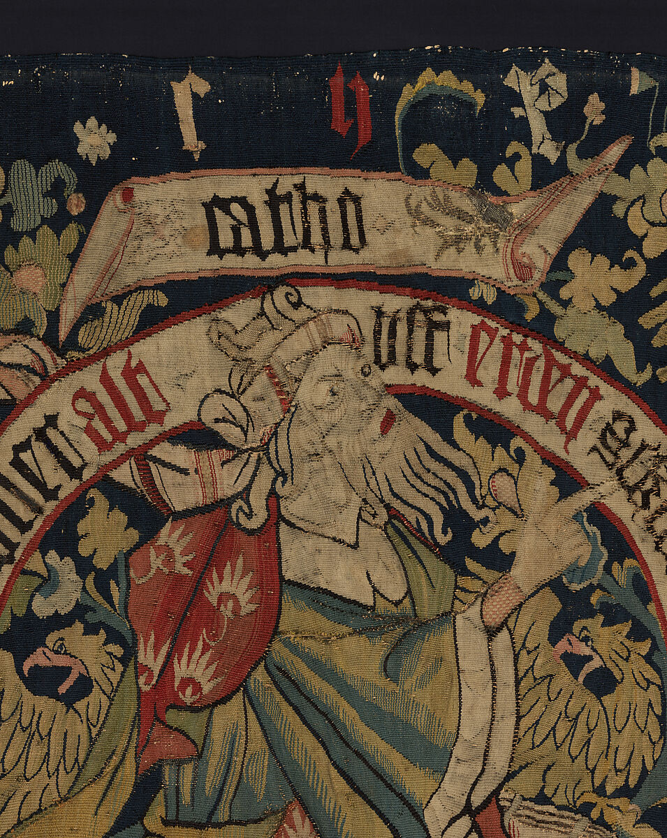 Allegorical Tapestry with Sages of the Past, Linen, wool, brass metal-strip-wrapped silk, German