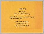 Semina 1, Wallace Berman (American, Staten Island, New York 1926–1976 Topanga Canyon, California), Mixed media artist’s publication