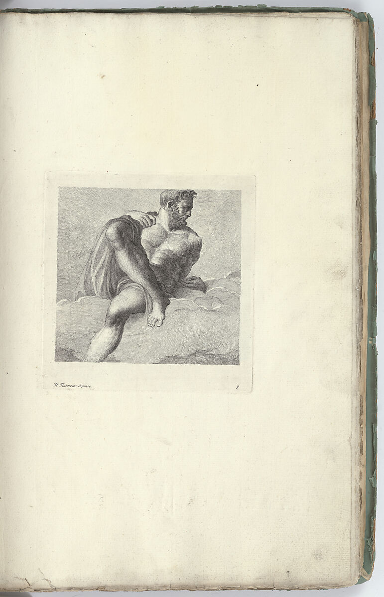 Partially Nude Man Reclining on Clouds, plate 8 from "Varie pitture a fresco de'principali maestri veneziani ora per la prima volta con le stampe pubblicate" (Frescoes by the Most Important Venetian Masters Published in Print for the First Time), Antonio Maria Zanetti II (Italian, 1706–1778), Etching 