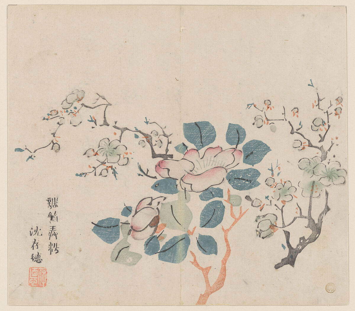 Page from the Ten Bamboo Studio Manual of Painting and Calligraphy, Illustrated by Hu Zhengyan (Chinese, 1584/5–1673/4)  , and others, Individual leaf from a printed book; ink and color on paper, China 