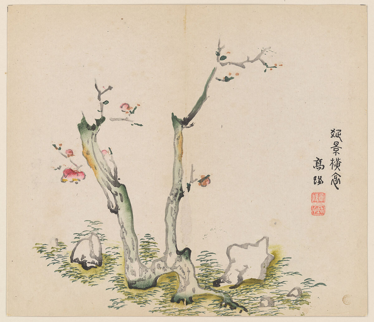Page from the Ten Bamboo Studio Manual of Painting and Calligraphy, Illustrated by Hu Zhengyan (Chinese, 1584/5–1673/4)  , and others, Individual leaf from a printed book; ink and color on paper, China 