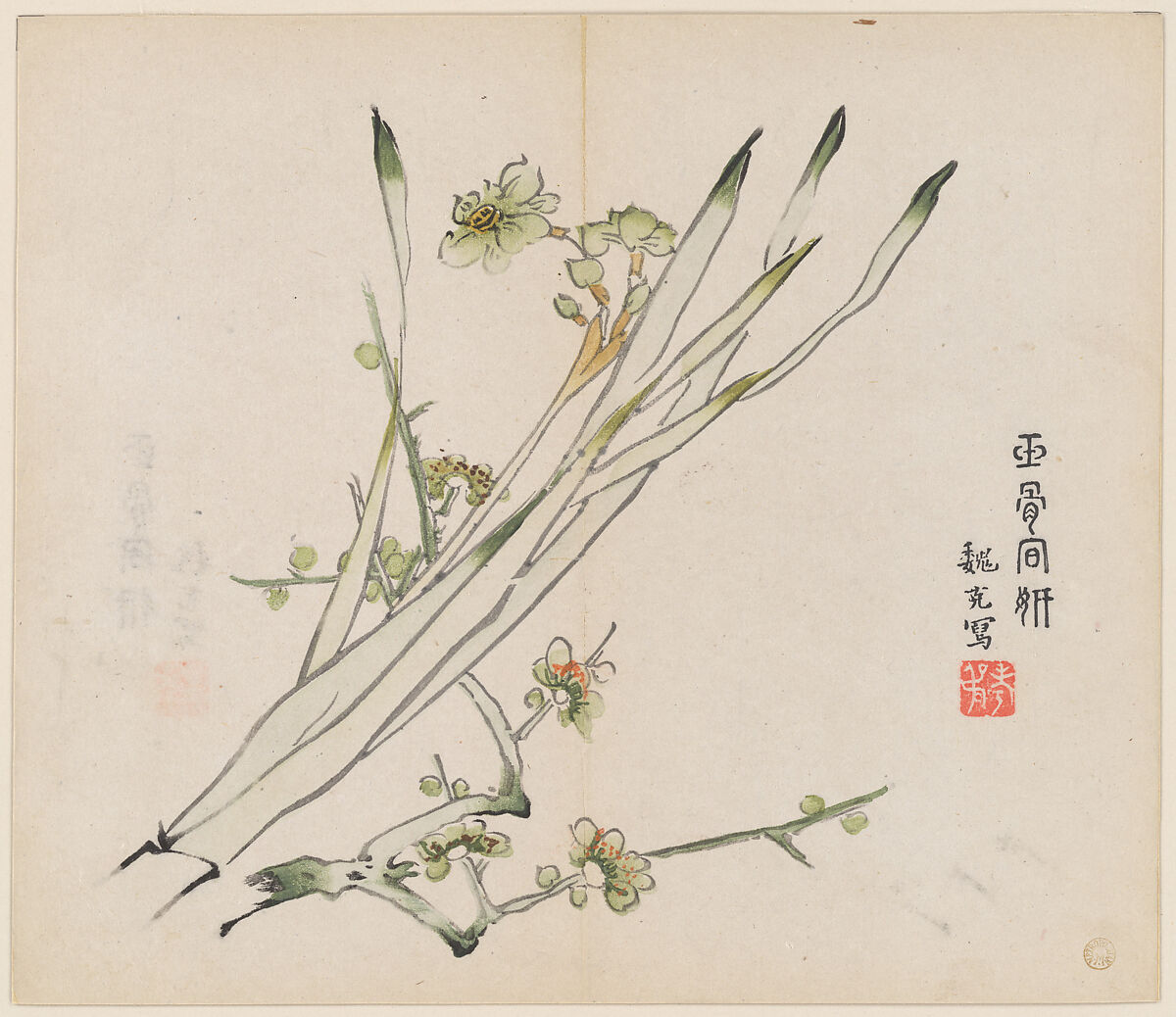 Page from the Ten Bamboo Studio Manual of Painting and Calligraphy, Illustrated by Hu Zhengyan (Chinese, 1584/5–1673/4)  , and others, Individual leaf from a printed book; ink and color on paper, China 