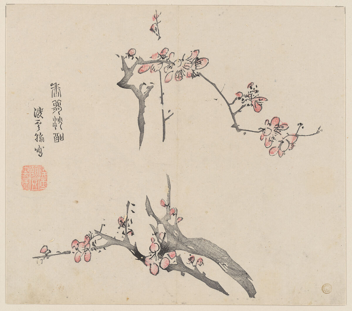 Page from the Ten Bamboo Studio Manual of Painting and Calligraphy, Illustrated by Hu Zhengyan (Chinese, 1584/5–1673/4)  , and others, Individual leaf from a printed book; ink and color on paper, China 