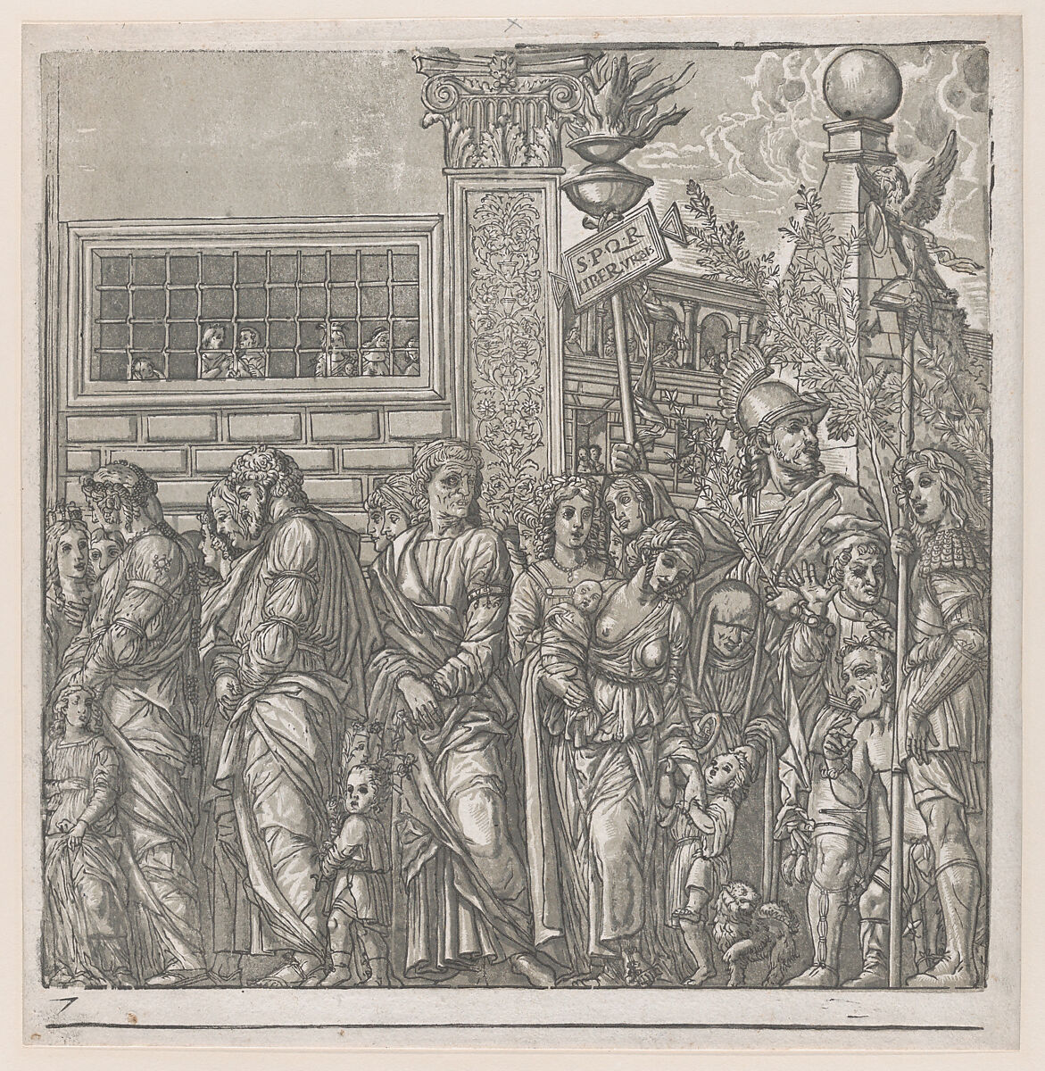 Sheet 7: Procession, from "The Triumph of Julius Caesar", Andrea Andreani (Italian, Mantua 1558/1559–1629), Chiaroscuro woodcut from four blocks in gray-green ink 